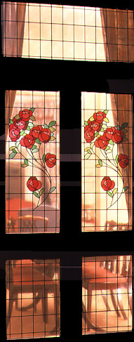 Stained glass design on french windows